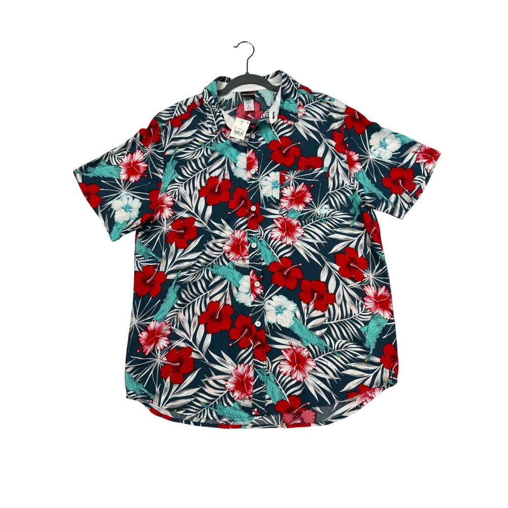 Fifth Sun Button Up Shirt Mens L Navy New Statue of Liberty Tropical Hibiscus